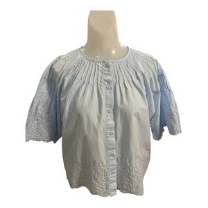 J. Crew Jolie Light Blue Cotton Blouse with Eyelet Details size S